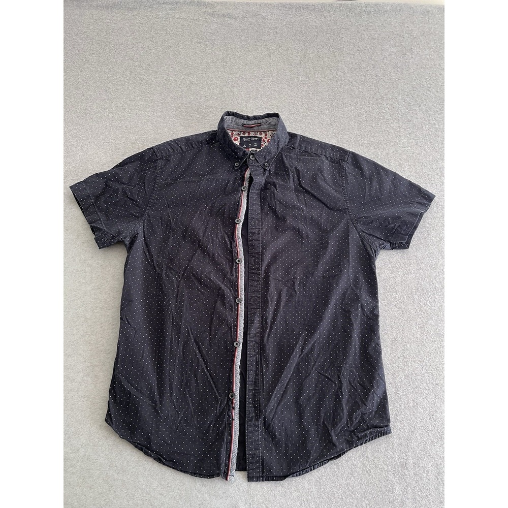 Denim & Flower Button Down Shirt by Ricky Singh‎ Mens M Polka Dots Navy Blue